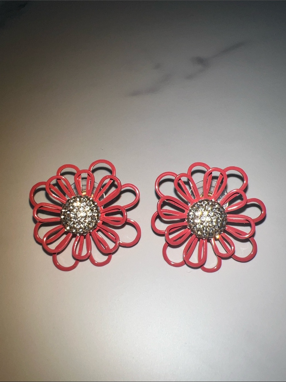 BaubleBar Pink Daisy Flower Statement Stud Earrings Crystal Center